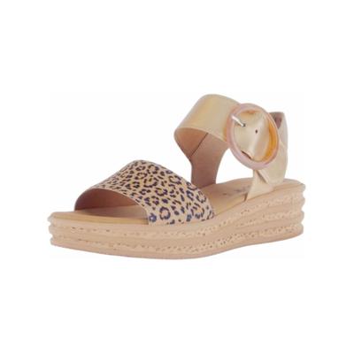 Keilsandalette GABOR "Gabor Sandalen Leder", Damen, Gr. 38,5, Leder, beige (beige, gold), Schuhe