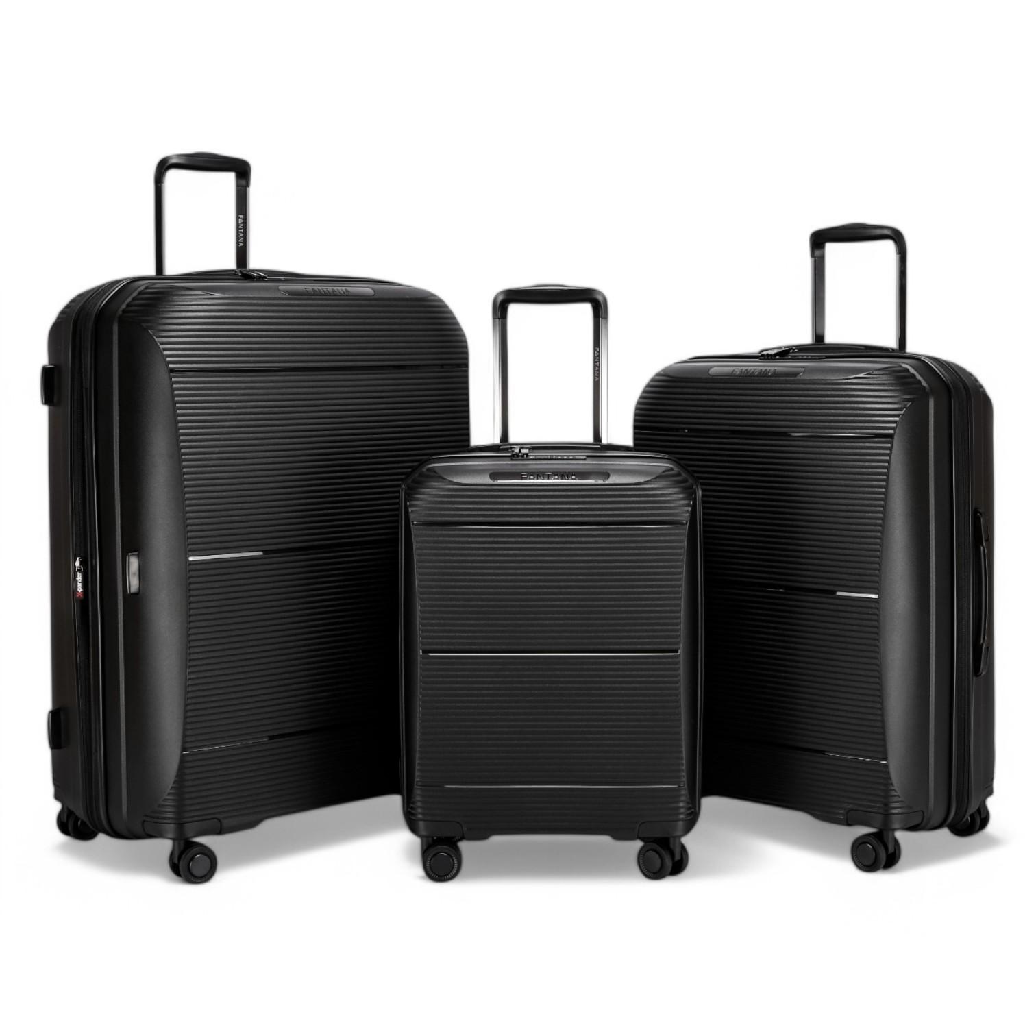 Erweiterbares schwarzes Hartschalen-PP-Kofferset mit 8 Rädern, Reisegepäck, Kabine, Urlaub, Taschen