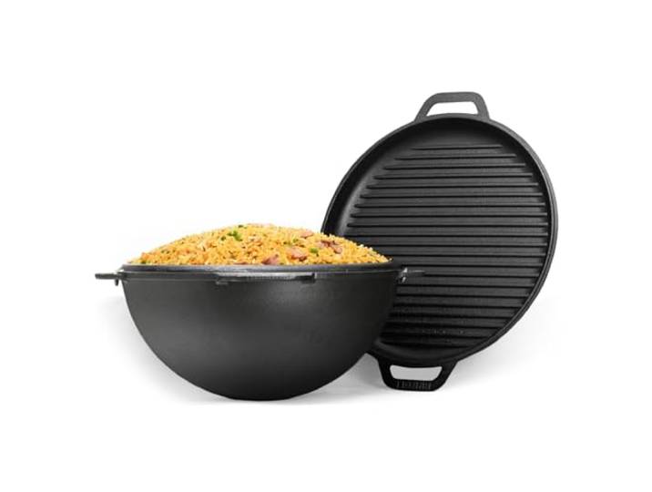 8L Gusseisen Schwenktopf Kazan Asia Kasan mit Deckel-Grillpfanne Gusseisen Grillwok Wokpfanne Grill Cast Iron Campingtopf Kessel Wok Traditioneller