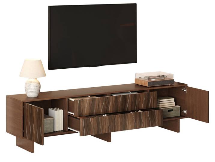 SeedWave Lowboard TV-Schrank in Walnussholzoptik 180cm mit Grifflosem Design, Stauraum, Front mit Wellenmuster, Kippschutz-Set mitgeliefert