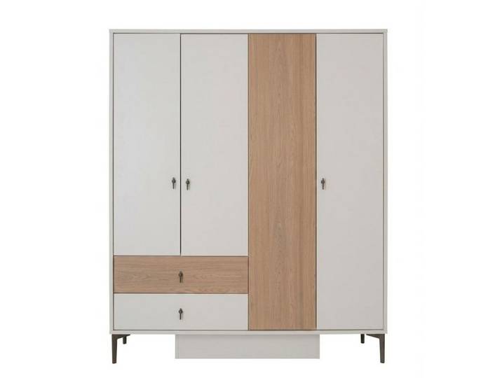 Xlmoebel Kleiderschrank Braun-weißer 4-türiger Kleiderschrank Schubladen Jugendzimmer (1-tlg)
