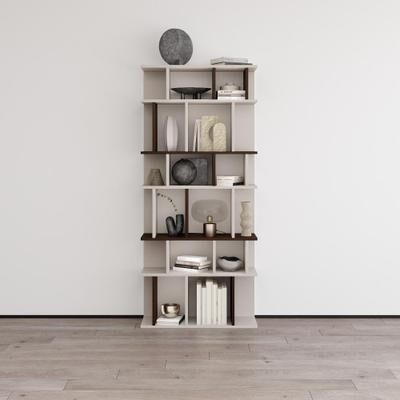 "Meble Furniture Palermo 32"" Modern Bookcase - 71"" Tall Narrow Bookshelf with 6 Shelves, Two-Tone Matte Finish, European Made"