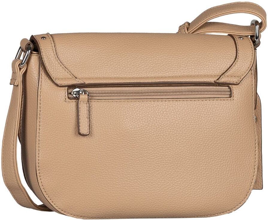 Satteltasche TOM TAILOR "Elaria", Damen, Gr. B/H/T: 24cm x 18cm x 7cm, beige (camel), Polyurethan, clean, gepflegt, geprägtes Muster, unifarben, Taschen Satteltasche, Western-Chic mit Nieten und Ösen als Blickfang mit Deko-Anhänger camel B/H/T: 24cm x 18c