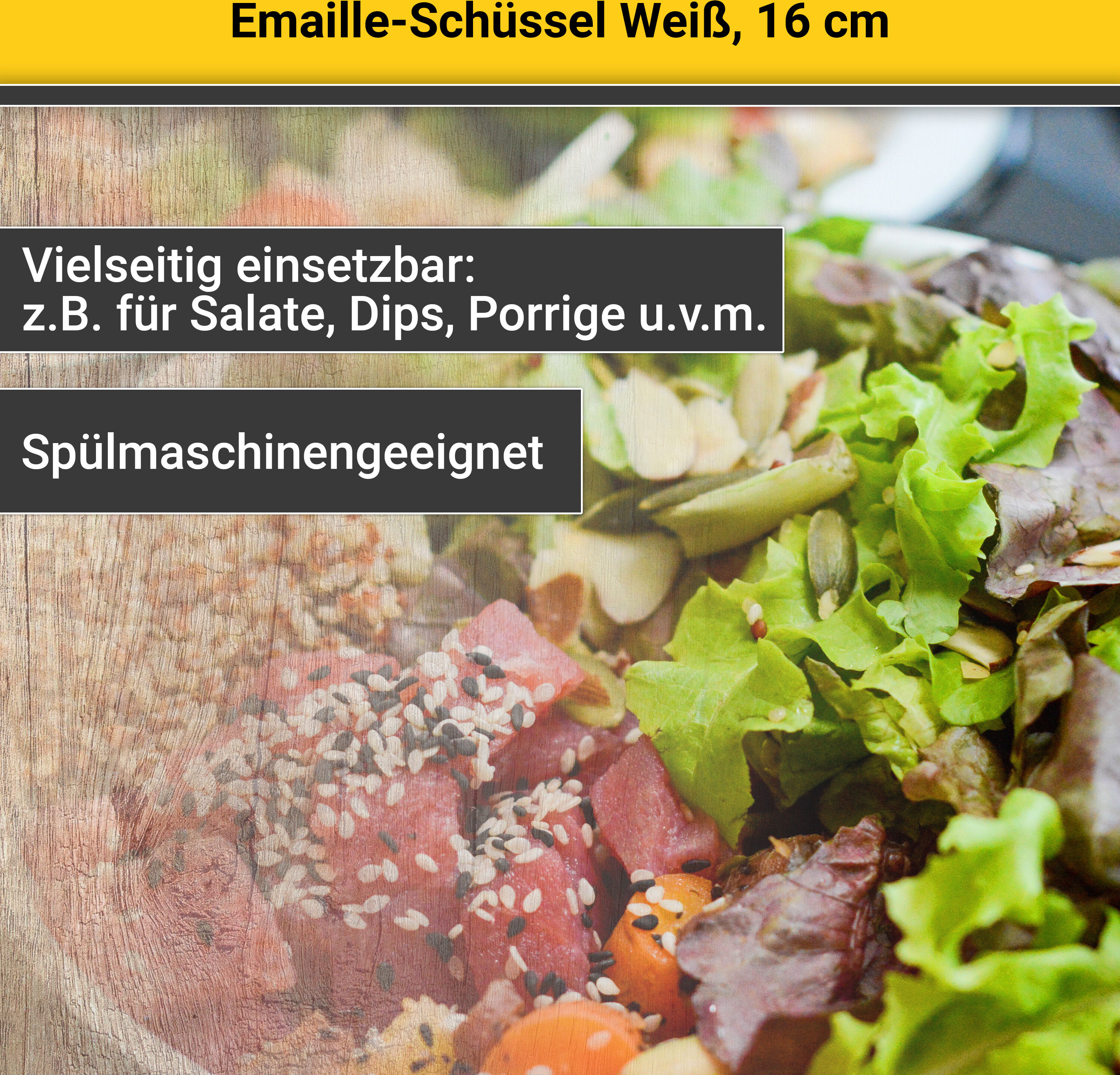 Schüssel KRÜGER "Emaille-Schüssel", weiß, H:5,8cm Ø:16cm, Emaille, Schüsseln, Schüssel, emailliert, geruchsneutral, geschmacksneutral, kratzfest, schnittfest