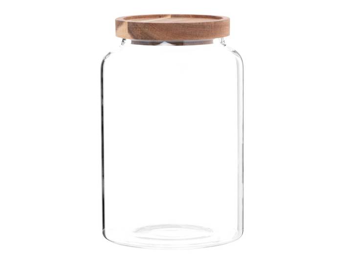 Gefäß aus Glas und Akazienholz, H19cm