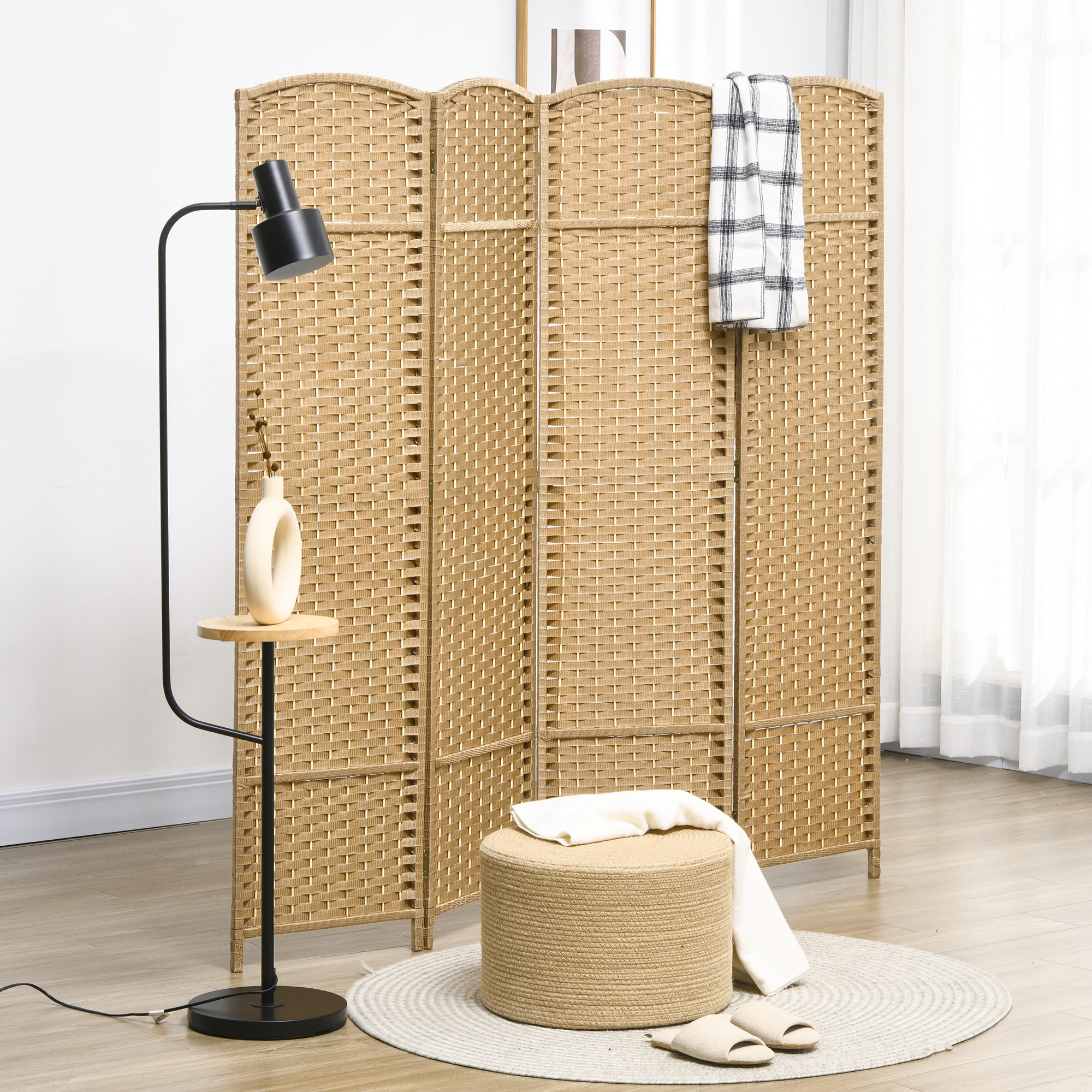 Homcom Divisorio 4 pannelli, Paravento pieghevole, Schermo per privacy per soggiorno, camera da letto, home office, naturale   Aosom Italy