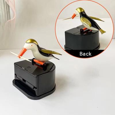 Inspired Finds Cartoon Bird Automatic Toothpick Dispenser Cute Push Button Toothpick Holder For Kitchen And Dining black And White Bird