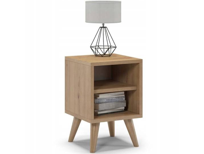 Table de chevet scandinave Oslo 30x30x45 cm 2 étagères finition chêne meuble compact design naturel