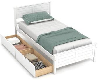 Costway 4-Piece Bedroom Furniture Set with Twin Size Bed Frame, Entryway Bench, Vanity Desk and Jewelry Armoire