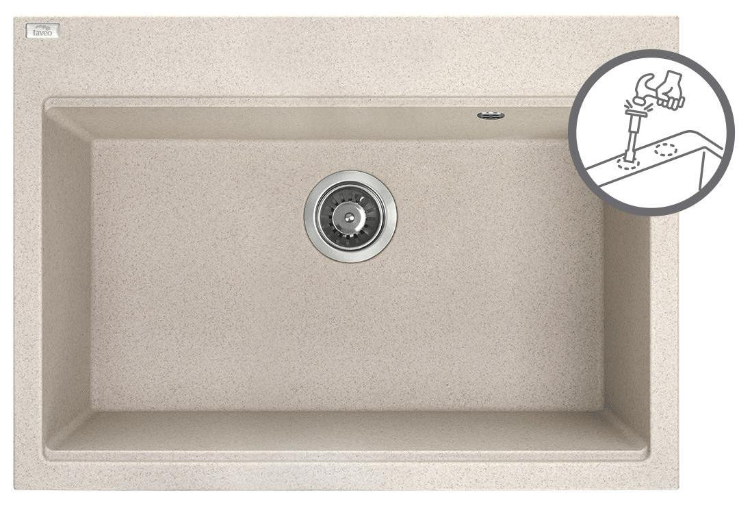 Laveo Tau Granieten Spoelbak - Beige - Eénkom - Rechthoekig Inbouwmodel