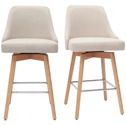 Skandinavische Barhocker aus beigem Stoff und massivem Buchenholz H65 cm (2er-Pack) HASTA