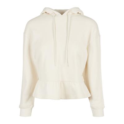 Hoodie URBAN CLASSICS "Urban Classics Damen Ladies Organic Volants Hoody", Damen, Gr. S, sandweiß, 100% Baumwolle, unifarben, Rundhals, Sweatshirts Hoodie