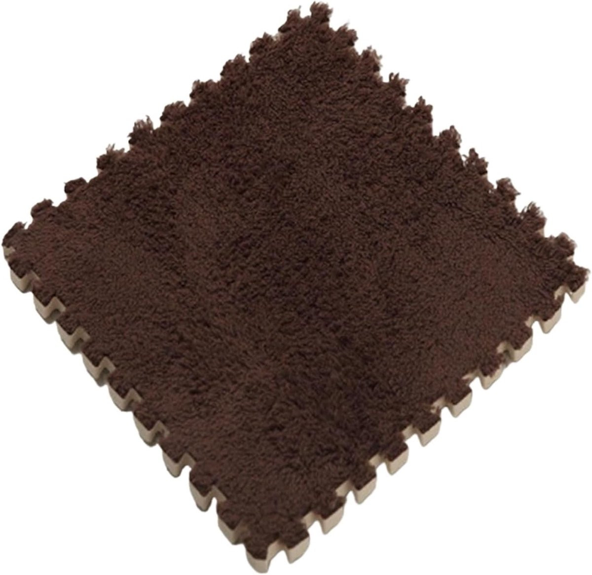 Pluche Puzzelmat Zachte Vloertegels in Koffie - 10 Stuks