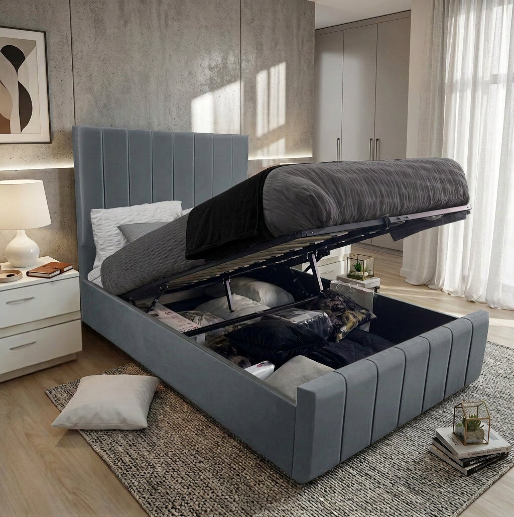 Canora Grey Upholstered Ottoman Storage Bed with Lift-Up Design Grey Kingsize (5')