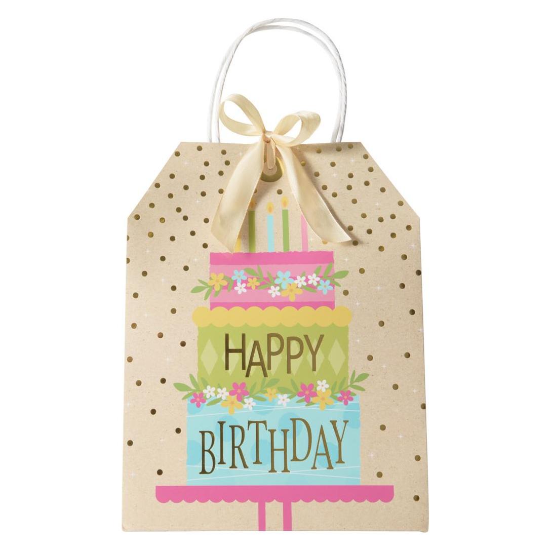 Idena Geschenktasche Happy Birthday Torte gold 19x25x11,5cm (53789560)