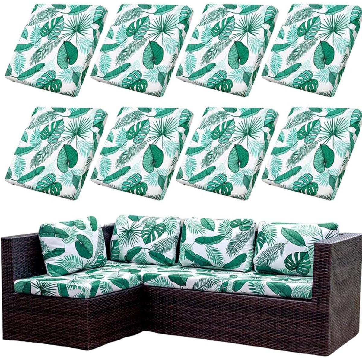 Set van 8 wasbare stretch kussenhoezen voor tuinmeubelen