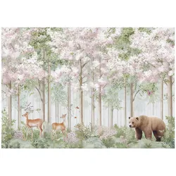 FOTOTAPETE Kinderzimmer Wald Tiere Hirsche 400x280