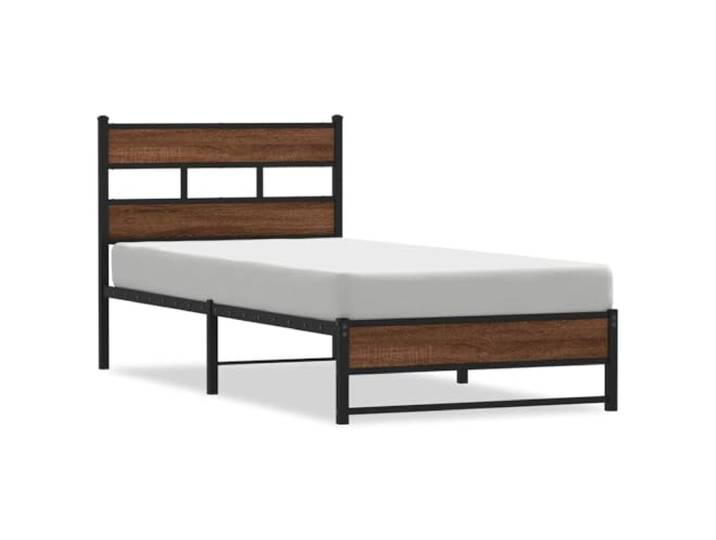 PUGYNBK Bettgestell aus Metall, Braun, Eiche, 107 x 203 cm Robuster Stahl, Metalllatten und Beine, Stauraum, Kopfteil