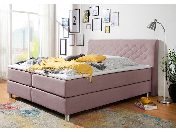 Boxspringbett, 100% Polyester, Rosa (Flamingo), 160×200 cm, Inklusive Topper, Modern, Inosign