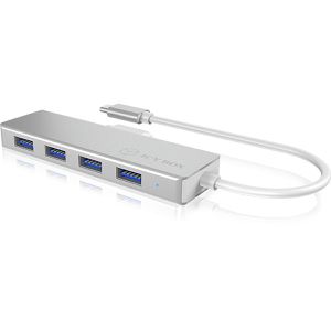 ICY-BOX USB-Hub IB-HUB1425-C3, grau, mit Metallgehäuse, 4 USB 3.0 Ports, Anschluss-Stecker USB-C