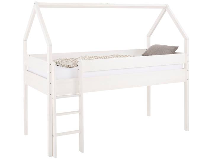 Kinderbett GOODPRODUCT Alpi , weiss (weiß), B:98cm H:180cm L:208cm, Betten, Kinderbett, aus Kiefernholz, in einer Haus-Optik Form, Liegefläche 90x200 cm
