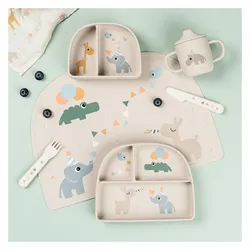 Done by Deer, Kindergeschirr + Kinderbesteck, Kinderteller Stick&Stay Celebration Sand