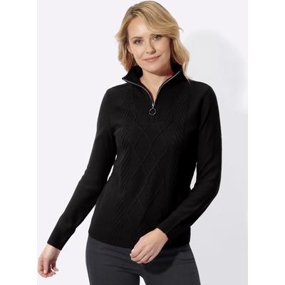 Strickpullover CLASSIC BASICS "Troyer-Pullover", Damen, Gr. 46, schwarz, 100% Polyacryl, unifarben, Pullover Strickpullover