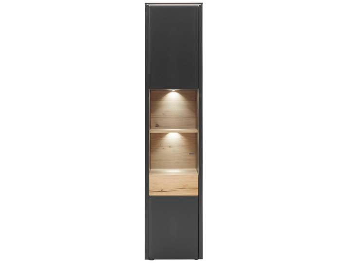 Vitrine GAME 47 x 208 cm Lack anthrazit/Absetzung Balkeneiche