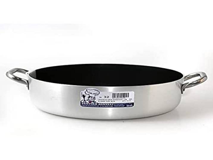 Pentole Agnelli Platinum Kasserolle, Aluminium, 2 Griffe aus Edelstahl, Silberfarben 45 cm Silber/schwarz