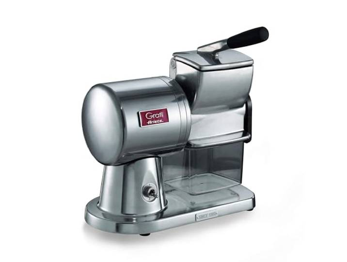 Ariete Gratì Superior 449\, Râpe à Fromage Électrique Professionnelle en Aluminium Moulé Pour Le Fromage\, Le Pain\, Le Chocolat\, Les Fruits Secs\, Moteur à Induction\, Facile à Nettoyer\, 350W\, Argent Poli