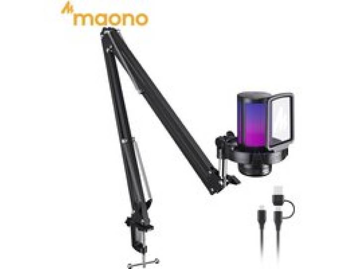 MAONO DGM20S Gaming USB Microfoon Condensatormicrofoon met RGB-verlichting, ruisonderdrukking en boogarm voor streaming, podcasts, YouTube en TikTok