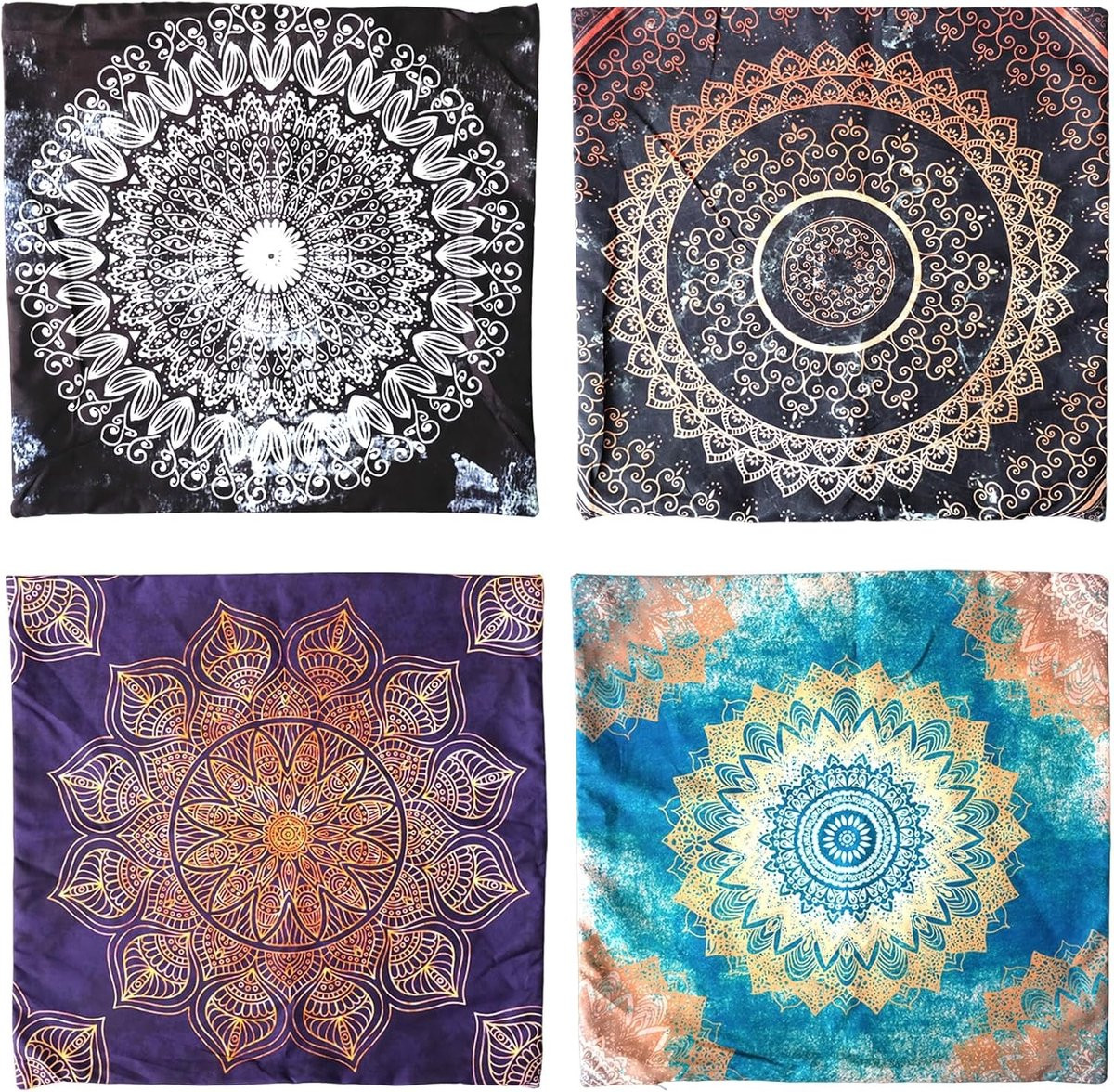 Set van 4 Mandala Bloem Patroon Kussenhoezen van Katoen Linnen voor Boho Ethnic Decoratie