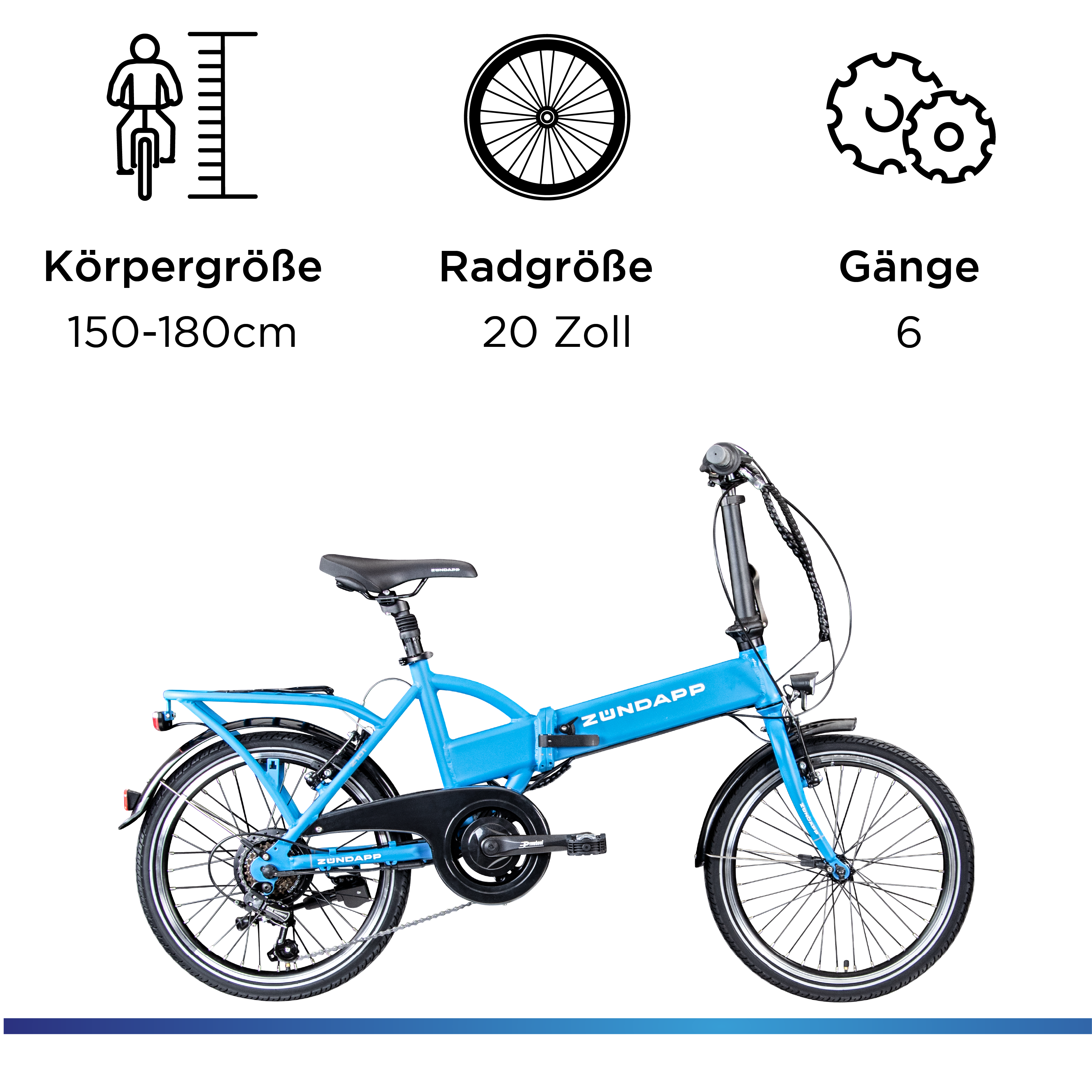 E-Bike ZÜNDAPP "Z101" Gr. 37, blau, Elektrofahrräder, 37cm, 20 Zoll (50,80cm), E-Bike, Pedelec, Elektrofahrrad für Damen u. Herren