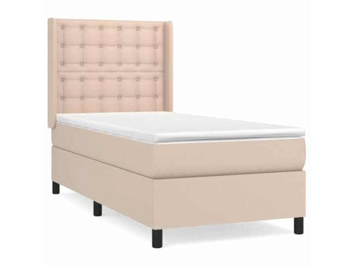 PUGYNBK Boxspringbett, 90 x 200 cm, Kunstleder, Cappuccino Verstellbares Kopfteil, Taschenfederkernmatratze, mittlere Härte, einfache Reinigung