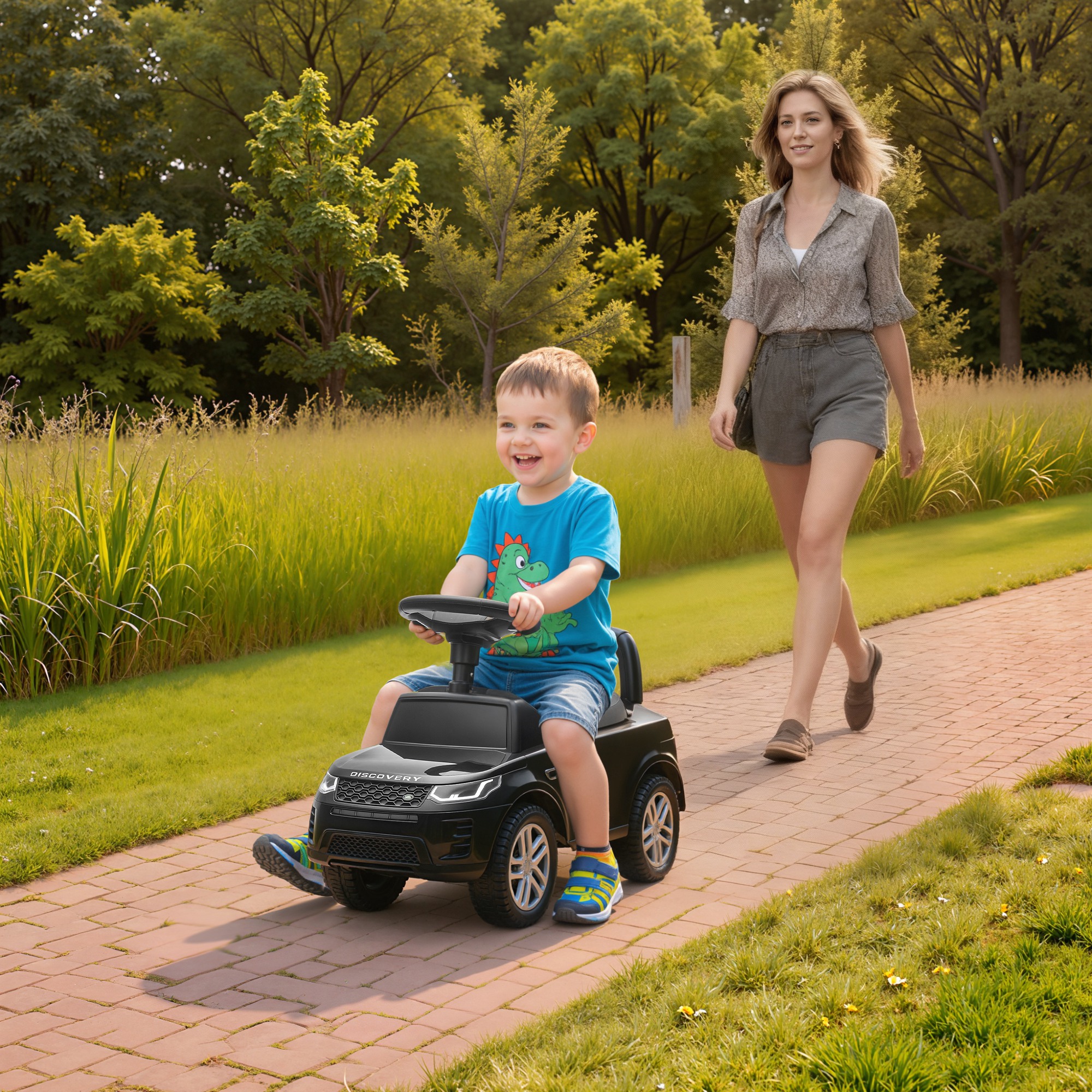 Aiyaplay Macchina cavalcabile Land Rover per bambini con clacson, suoni e vano sedile, nero   Aosom Italy