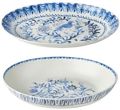 Fitz and Floyd Sicily Blue Oval Serving Bowl and Serving Platter Set