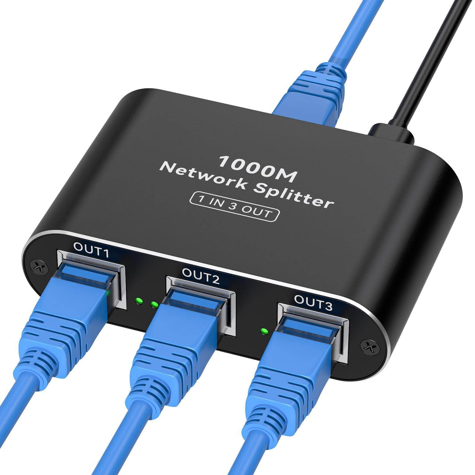 Selius Lan Switch 1 op 3 1000Mbps Ethernet Splitter met Type-C Power Cable