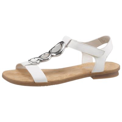 Riemchensandale RIEKER, Damen, Gr. 40, weiß, Lederimitat, unifarben, Schuhe Riemchensandale, Sommerschuh, Sandalette, Blockabsatz, mit Schmuckapplikation