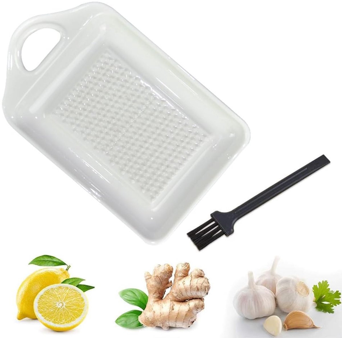 Multifunctionele keramische gemberrasp voor gember, knoflook, ui, fruit en groente, wit, 11 x 6,8 cm