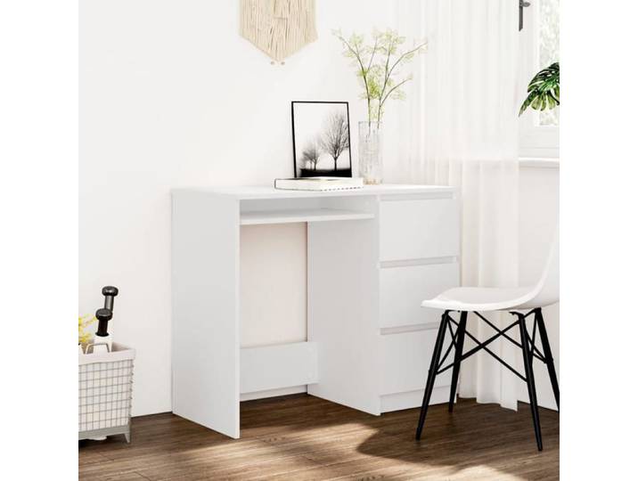 SALE 2025 Bureau informatique multimédia - Bureau Blanc 90x45x76 cm - Bois d'ingénierie 28 Kg 4836
