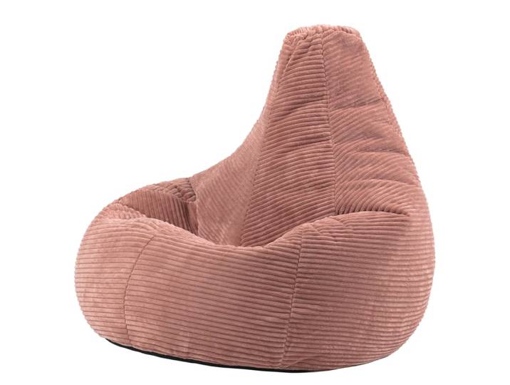 Pouf poire à dossier haut velours côtelé rose aube
