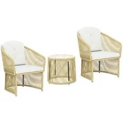 RATTAN-BISTRO-SET PE-Rattan Cremeweiß