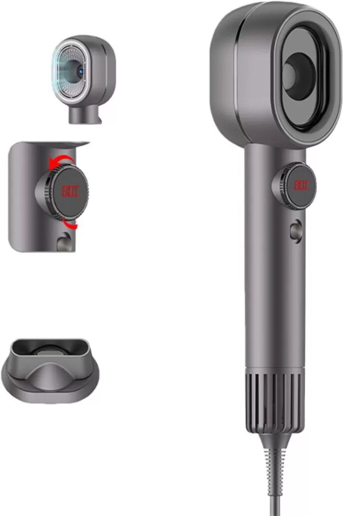 INF 1400W Hochgeschwindigkeits-Haartrockner mit LCD-Display & Einzelner Düse - EU Stecker Grau