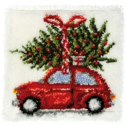 Knüpfkissen "Auto mit Weihnachtsbaum"