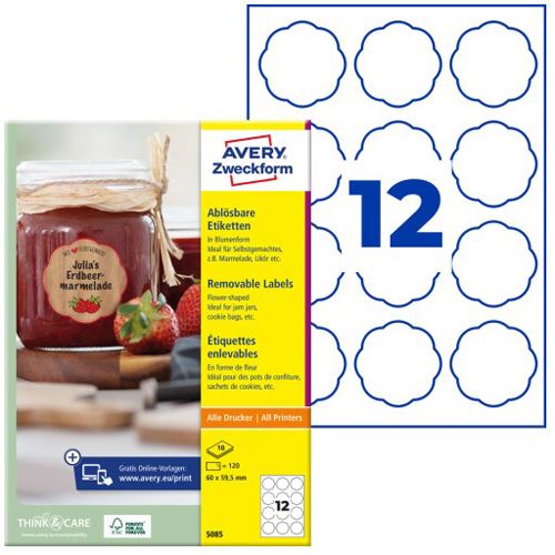 AVERY Zweckform 120 Etiketten 5085 weiß 60,0 x 59,5 mm