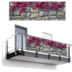 BALKON-SICHTSCHUTZ Bougainvillea - Steinmauer - Rosa Windschutz 300x100 cm