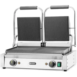 Hendi Paninigrill doppelt, o. und u. gerillt, Kontaktgrill, Schwarz, Silber