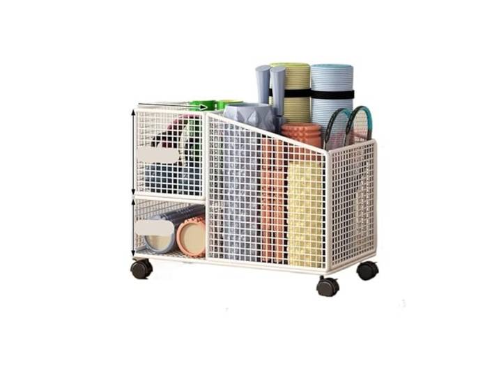 HKYBCF Aufbewahrung von Yogamatten Abnehmbares Lagerregal aus Edelstahl mit Schlitz, Aufbewahrungskorb, Aufbewahrung von Fitnessgeräten, Yogamatte, Hantel, Fitnessraum-Regal(White A)