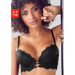 Push-up-BH LASCANA "Eleonora", Damen, Gr. 70, Cup E, schwarz, Spitze, Obermaterial: 60% Polyamid, 35% Polyester, 5% Elasthan, BHs Push-up-BH, mit dekorativer Schnürung vorn, sexy Dessous