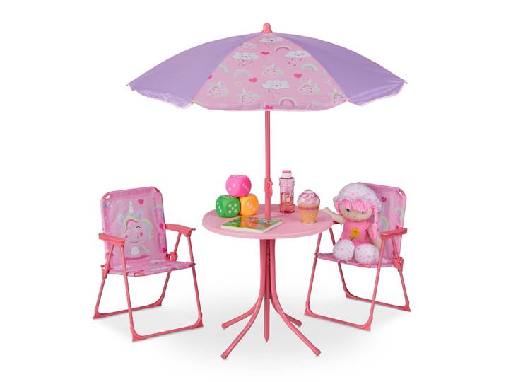 Camping Kindersitzgruppe mit Schirm Lila-Pink-Rosa